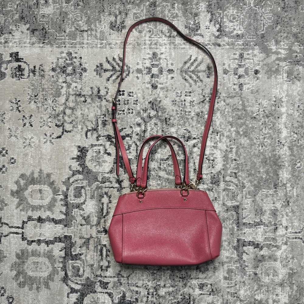 Coach Mini Brooke Carryall Satchel Pink Glitter Crossgrain Leather Gold - Picture 2 of 11